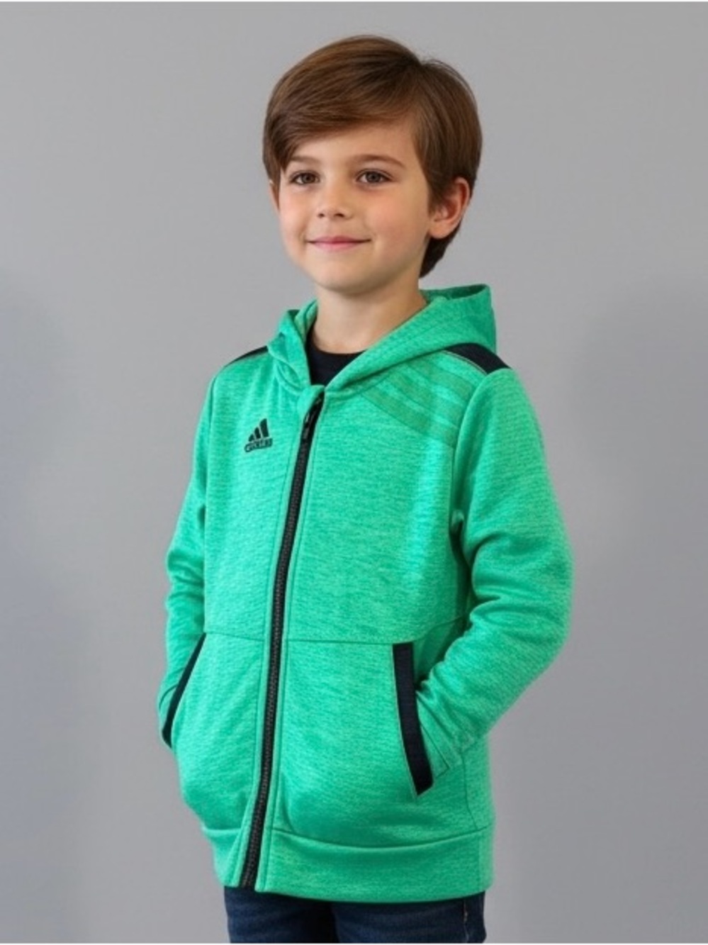 Adidas Toddler 3T Green Full Zip Hoodie Athletic Jacket Activewear